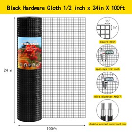 Thinkahead Black Hardware Cloth 1/2 inch 24 X 100 ft 19 Gauge Vinyl PVC Coated Wire Mesh Roll Galvanized Welding Chicken Wire Fencing, Garden Fence, Rabbit Wire, Home Improvement Project.
