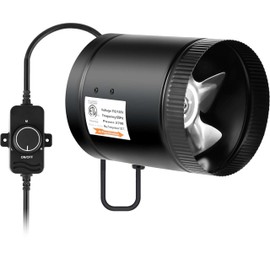 HealSmart Inline Booster Duct Fan with Speed Controller, 6” 275 CFM Exhaust HVAC Ventilation Fan for Bathrooms, Kitchens, Workshops and Basements, Black