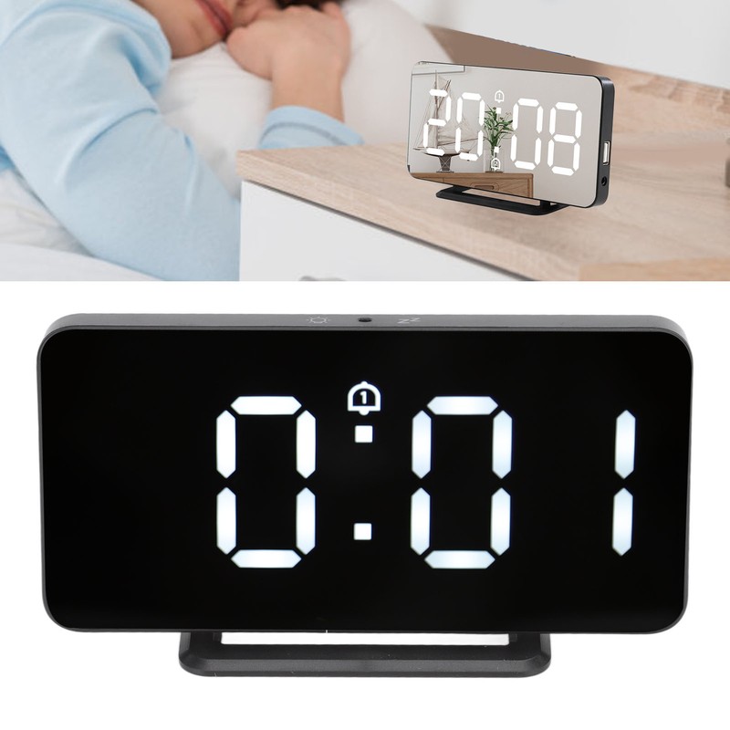 Digital Mirror Alarm Clock 5V Double Alarm Snooze Function LED