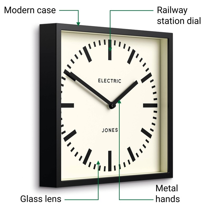JONES CLOCKS® Box Railway wall Clock | Square Station Clock