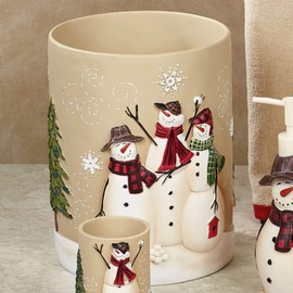 Avanti Linens Snowmen Gathering Wastebasket, Natural
