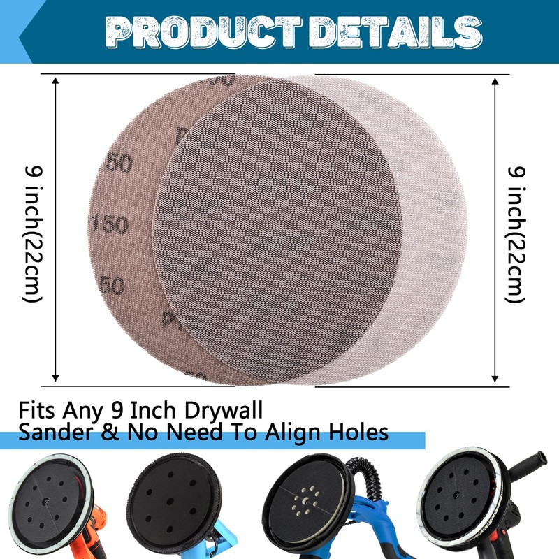 9-Inch Mesh Sanding Discs for Drywall, 150 Grit Hook &