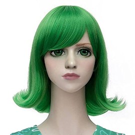 ANOGOL Hair Cap+Short Green Bob Cosplay Wig Green Wavy Hair Costume Halloween Wigs For Women Men St. Patrick‘s day hair For Anime Cartoon Costume Party Wig For Halloween Christmas