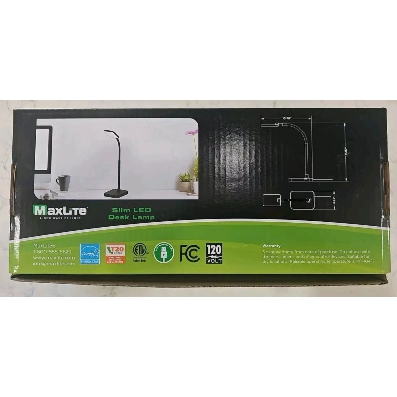 MaxLite Slim LED Black Desk Lamp USB 2.0 Port Touch