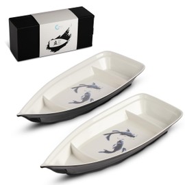 Namiway Sushi Boat Serving Tray - Set of 2 Elegant Sushi Serving Dishes - Nearly Unbreakable Plate for Sushi Made from Melamine Plastic - Top Dishwasher Safe Sushi Plate