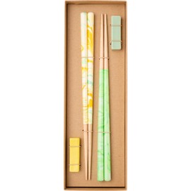FUSION cream G-82009 Chopsticks, Dishwasher-safe, Natural Wood, Pair Set, 8.9 inches (22.5 cm), Chopsticks Rest Included, Lemon, Melon, Yellow, Green, Made in Japan
