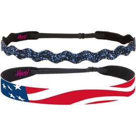 Hipsy Adjustable American Flag 4th of July Headbands for Women Girls & Teens (2pk American Flag & Navy Bling Glitter)