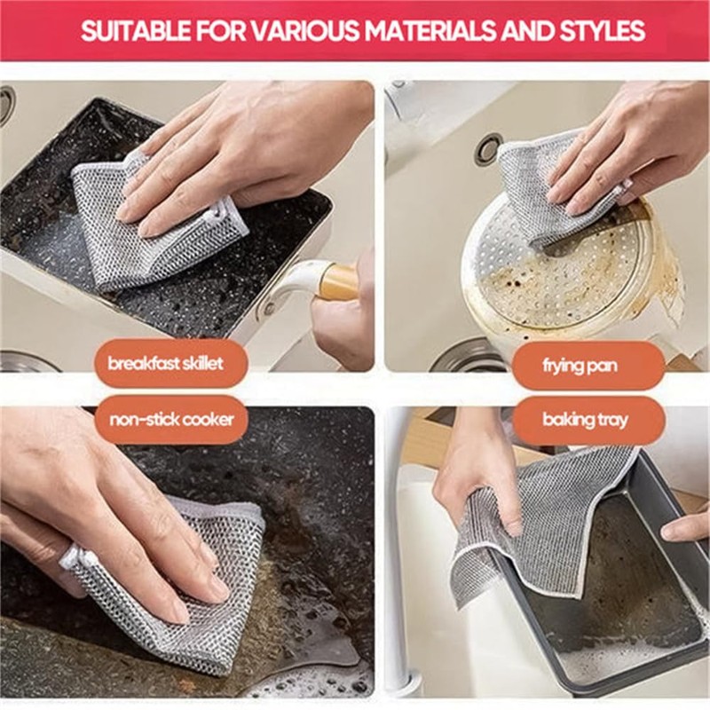 INOMAK Multifunctional Non-Scratch Wire Dishcloth, Multipurpose Non-Scratch Scrubbing Wire Dishwashing