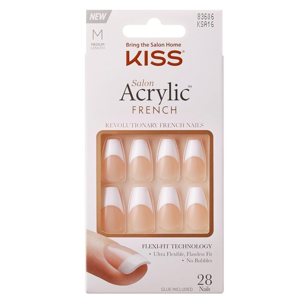 Kiss Salon Acrylic French 28 Count Medium Length Tapered (Pack