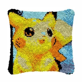 ROCKY&CHAO Latch Rug for DIY Latch Sets with Cushion Latch Set 43 x 43 cm Cushion Cover Set for Adults and Children Latch Hook Kit Home Accessory (Yellow Cute)
