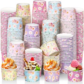 Nuenen 300 Pcs 8 oz Ice Cream Cups Summer Snack Cups Tea Party Paper Cups Ice Cream Party Paper Cup Disposable Ice Cream Bowls Paper Ice Cream Cup Bar Supplies for Sundae Snack Party(Floral)