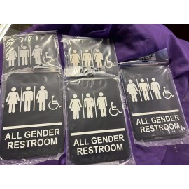 Winco All Gender Handicap Accessible Braille Restroom Signs Symbols 9 x 6 ADA 1 Sign