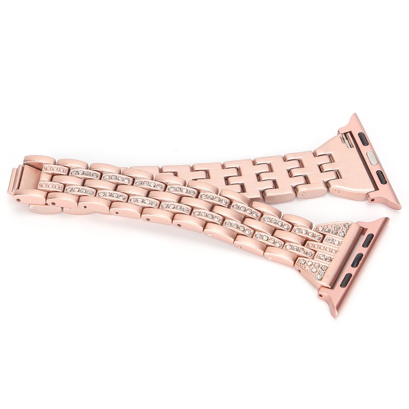 Watch Band Double Rows RhinestonesStudded Replacement Metal Strap for IOS