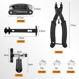 Kyrio Fahrradketten-Reparaturwerkzeug-Set, 16-in-1-Multifunktions-Fahrrad-Reparaturwerkzeug-Set, Fahrrad-Gliederzange, Kettenschneider, Kettenprüfer, fehlende Glieder für Rennrad, Mountainbike,