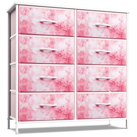 Sorbus Dresser with 8 Drawers - Furniture Storage Chest Tower Unit for Bedroom, Hallway, Closet, Office Organization - Steel Frame, Wood Top, Easy Pull Fabric Bins (8-Drawer, Pink)