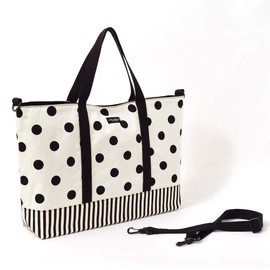 COLORFUL CANDY STYLE N0926300 PolkaDot Gusseted Lesson Bag Polka Dot Large (twill/white) x narrow stripe (twill/black)