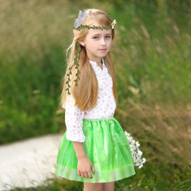 HONMOK 5 PCS Kids Christmas Elf Costume, Elf Fancy Dress Outfit with Elf Ears Butterfly Elf Hair Clip Leaf Headband Green Tutu Dress Magic Wand, Santa's Helper Costume for 3-10y Girls