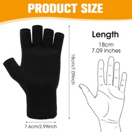 2 Pair Fingerless Gloves, Winter Half Finger Gloves Thickened Cashmere Warm Gloves Knit Touchscreen Warm Stretchy Mittens Fingerless Gloves for Men and Women Black+Grey