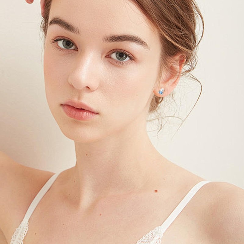 Lion Earrings Sterling Silver Cute Animal Lion Earrings Blue Heart