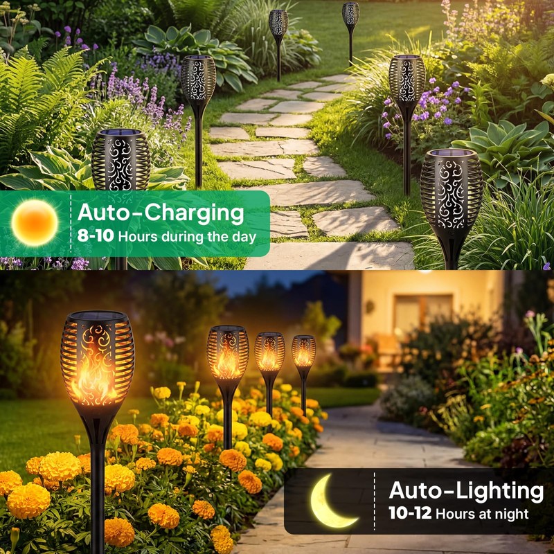 TomCare Solar Lights Outdoor Flickering Flame Solar Torch Lights Waterproof