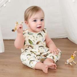 GuliriFei Newborn Baby Boys Girls Summer Jumpsuit Fish Print Sleeveless Romper Jumpsuit Bodysuit One Piece Outfit (Khaki Fish, 12-18 Months)