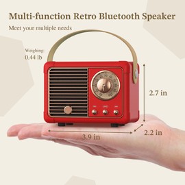 PRUNUS J-999 Retro Bluetooth Speaker,Vintage Decor,Mini Wireless Bluetooth Speaker,Cute Old Fashion Style Support USB/TF Card/AUX for Kitchen Desk Bedroom Office Party Outdoor(Red)