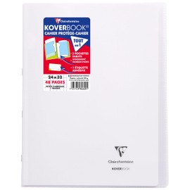 Clairefontaine - Ref 984620C - Koverbook Side Stapled Notebook (24 Sheets) - A4+ in Size, Square Ruling, Polypro Cover, 90gsm Brushed Vellum Paper - Transparent Cover