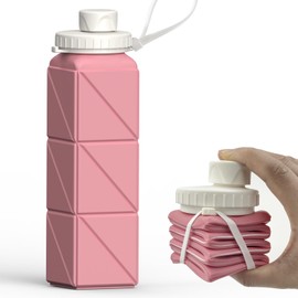 BEAUTAIL Collapsible Water Bottles, Silicone Foldable Portable Water Bottle 610ml, Lightweight Reusable Leakproof for Travel Camping Hiking Cycling Yoga Sports Outdoor, 1 Pack (Pink)