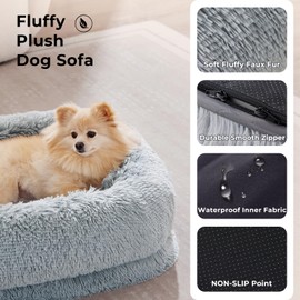 ZOMISIA Orthopedic Dog Bed for Medium Size Dog - Calming Dog Sofa Beds with Fluffy Faux Fur, Pet Bed with Supportive Egg Foam, Washable Removable Cover and Nonskid Bottom, Camel