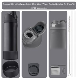 6 Pcs Accessories for Owala Cup 24-40oz,1 Boot,2 Replacement Straws,1 Straw Brush,1 Lid Stopper, 1 Top Button Included, Silicone Boot (Black, 32oz)