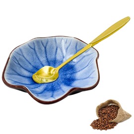 Coffee Spoon Rest, Ice Cracks Flower Small Spoon Holder for Stove Top, Teaspoon Rest for Kitchen Counter, ceramic utensil holder for Coffee Bar Accessories (Ice Cracks Cobalt Blue)