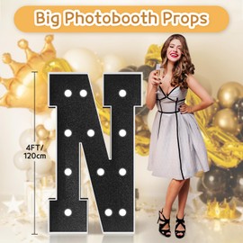 Marquee Letters Black Birthday Decorations: Large 4 Feet Tall Light Up Letters for Party Decor Baby Shower Big Foam Cardboard Letter N