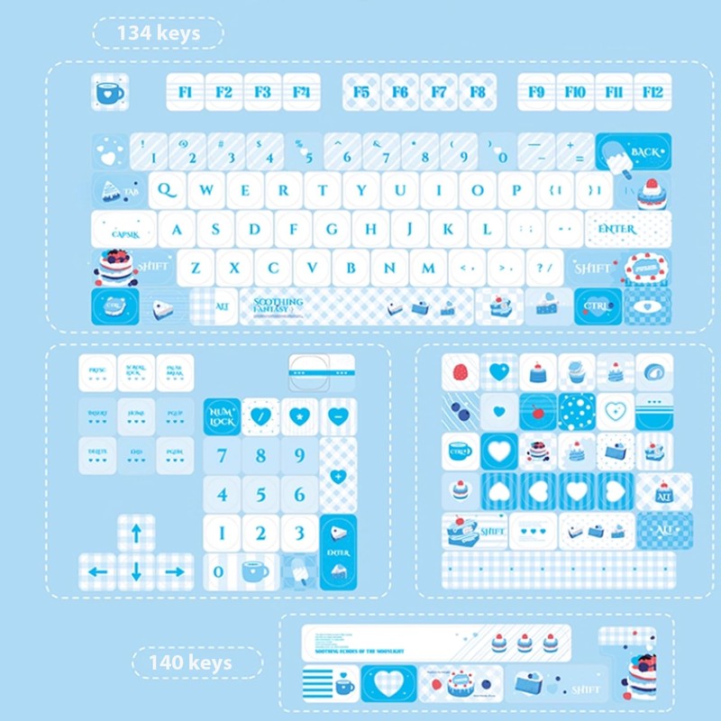 mintcaps Keycaps - 140keys Cute Keyboard Keycap PBT Blue Keycaps