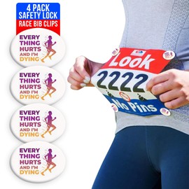 bibSNAPS Race Bib Clips - Safety Lock Fasteners - Secures Running, Marathon, Cycling & Event Number, Non Magnetic, Easy to Use, Soft & Reusable - Replacement for Pins & Magnets, Everything Hurts(4pcs)