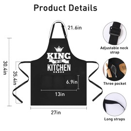 Jiusely Chef Aprons for Men Aprons for Women with Pockets Adjustable Aprons for Men Women Cooking Aprons BBQ Kitchen Aprons for Men Women Black Aprons Catering KING OF THE KITCHEN Waterproof Apron