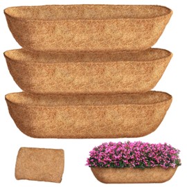 JQUZPCV 30 inch 3 Pack Trough Coco Liners, Natural Coconut Coir Fiber for Wall Basket Planters, Window Box Liners, Garden Planter Baskets, Fence Flower Baskets (3 Pack, 30 inch)