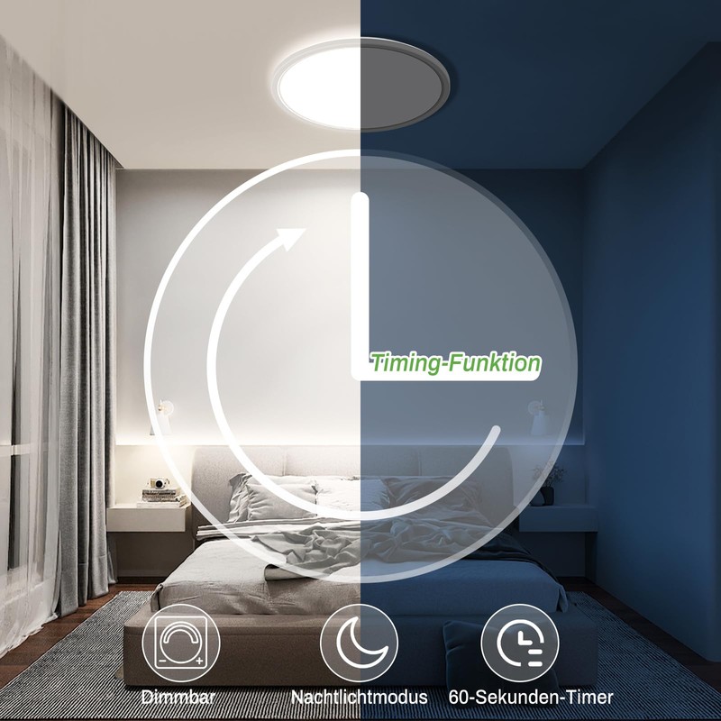 zemty LED Ceiling Light, Dimmable, 24 W, 3200 lm, RGB