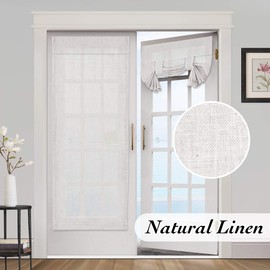 PrinceDeco Natural Linen Door Curtain Light Filtering Front Door Curtain Sliding Door Curtains Privacy Assured Room Darkening Curtains for French Door Tie Up Shade,26 x 68 inches, 2 Panels, Off White