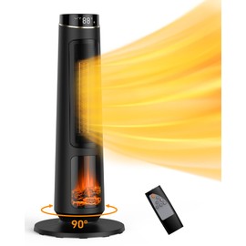 Domenow Space Heaters for Indoor Use, 31" Ceramic Tower Space Heater for Room Heating, Timer and Remote Control, 1500W Fast Heating, 3D Realistic Flame, Digital Display, Overheat Protection