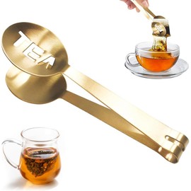 Tea Bag Squeezer Tongs,Tea Bag Squeezer,Tea Tongs,Stainless Steel Tea Tongs,Round Tea Filter Clamp,Tea Bag Strainer Clip Tea Bag Holder for Gripping Tea Strainer Spoon for Ice Sugar Cubes Bar (Gold)