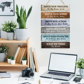 KAIRNE Set of 6 Inspirational Quotes Wall Art,Motivational Phrases Wall Sign,Inspirational Words Watch your Thoughts Wood Sign for Living Room,Positive Hanging Sign for Bedroom Kids Room Office Decor
