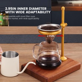 LAMLENT Pour Over Coffee Stand, Height Adjustable Pour over Coffee Maker with Sapele Wooden Base, Paper Filters, Bronze