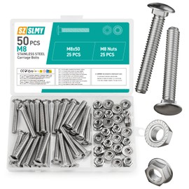 50 Pcs M8 Coach Bolts, M8 x 50mm Cup Square Carriage Bolts and Nuts Set, Stainless Steel Coach Screws with Hexagon Flange Nuts