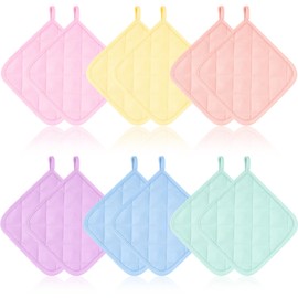 Bokon 12 Pcs Pot Holders for Kitchen, Pastel Potholders Sets, Heat Resistant Cotton Hot Pad Oven Mitts Trivet with Hanging Loops for Baking Cooking