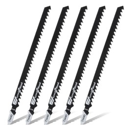 5Pcs T344D T-Shank Jigsaw Blades, Carbon Steel Jig Saw Blade, T-Shank Contractor Straight-Cut Jig Saw Blade for Quick Cutting Wood Plywood Hardwood PVC Plastic, 6 inch Long