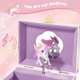 ProCase Unicorn Jewelry Box for Girls, Kids Musical Jewelry Boxes with Spinning Unicorn Doll, Birthday Gifts for Little Girls Children Toddler Ages 3 4 5 6 7 8 -Pink (Box Only)