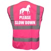 Bright Pink High Visibility Vest with White Text PLEASE SLOW