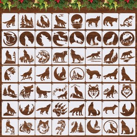 Augshy 56 Pcs Reusable Animal Wildlife Stencils, 3x3 Inch Drawing Templates for Crafts DIY Projects Home Decor Wood Canvas Wall Art Cards