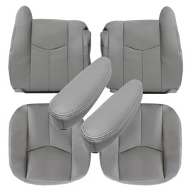 Priprilod # 922 Gray Leather Driver & Passenger Bottom & Top Lean Back & Armrests Compatible with Chevy Silverado Sierra Tahoe Suburban Avalanche Yukon Yukon XL 2003 2004 2005 2006
