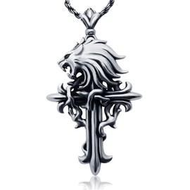Kashasin Final Fantasy VIII Necklace S925 Sterling Silver Sleeping Lion Heart Cross Pendant Cosplay Jewelry Accessories (Lion Heart Cross Necklace)